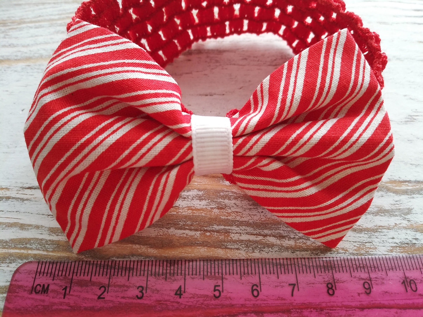Red and White Hair Bow Headband-Red and White-Striped Hair Bow- for babies, toddlers and girls-Hair Bows-Holiday-Handmade -Girls -One Size