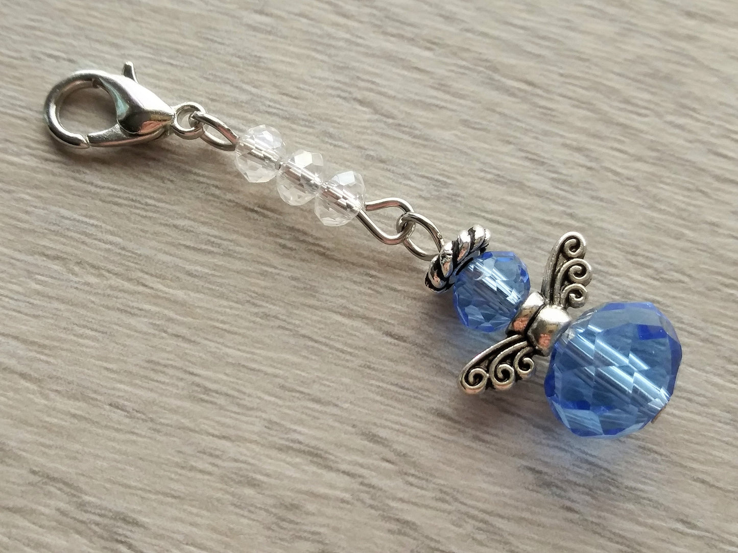 Blue Angel Charm for Bible Case, Purse, Planner Charm, Blue Glass Angel for Bride, Baby Boy, Guardian Angel Charm, Crystal Charm, Shielding