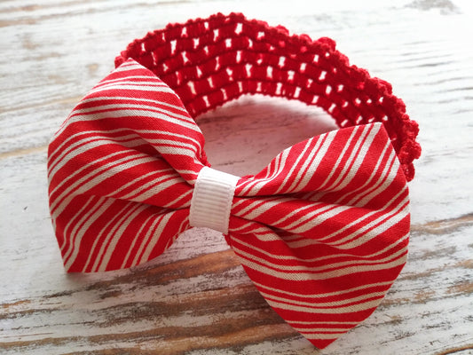 Red and White Hair Bow Headband-Red and White-Striped Hair Bow- for babies, toddlers and girls-Hair Bows-Holiday-Handmade -Girls -One Size