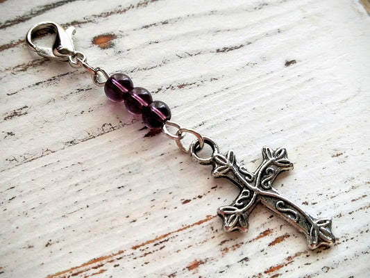 Cross Charm, Purse Charm, Planner Charm, Bible Charm, Memory Charm, Clip on Charm, Communion Charm, Baptism Charm, Christian Gifts, Roses