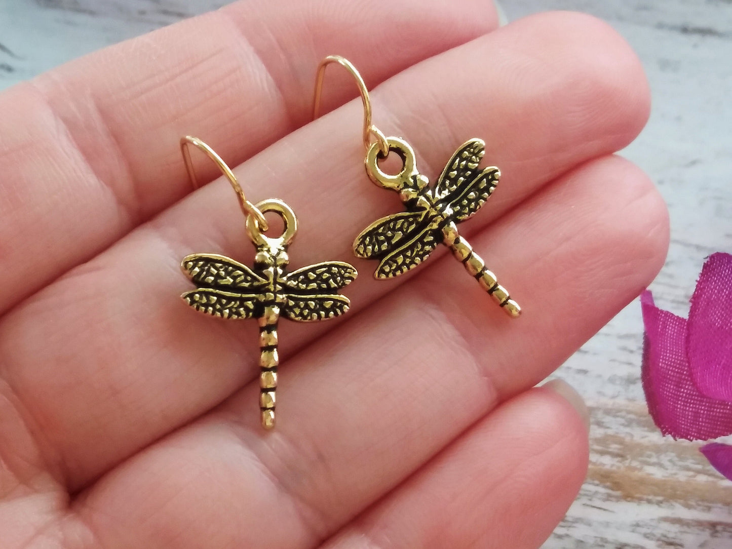Dragonfly Earrings, Gold Dragonfly Earrings, Dragonfly Jewelry, Spring Earrings, Symbol of Change, Dragonfly Totem, Spirit and Omen Jewelry