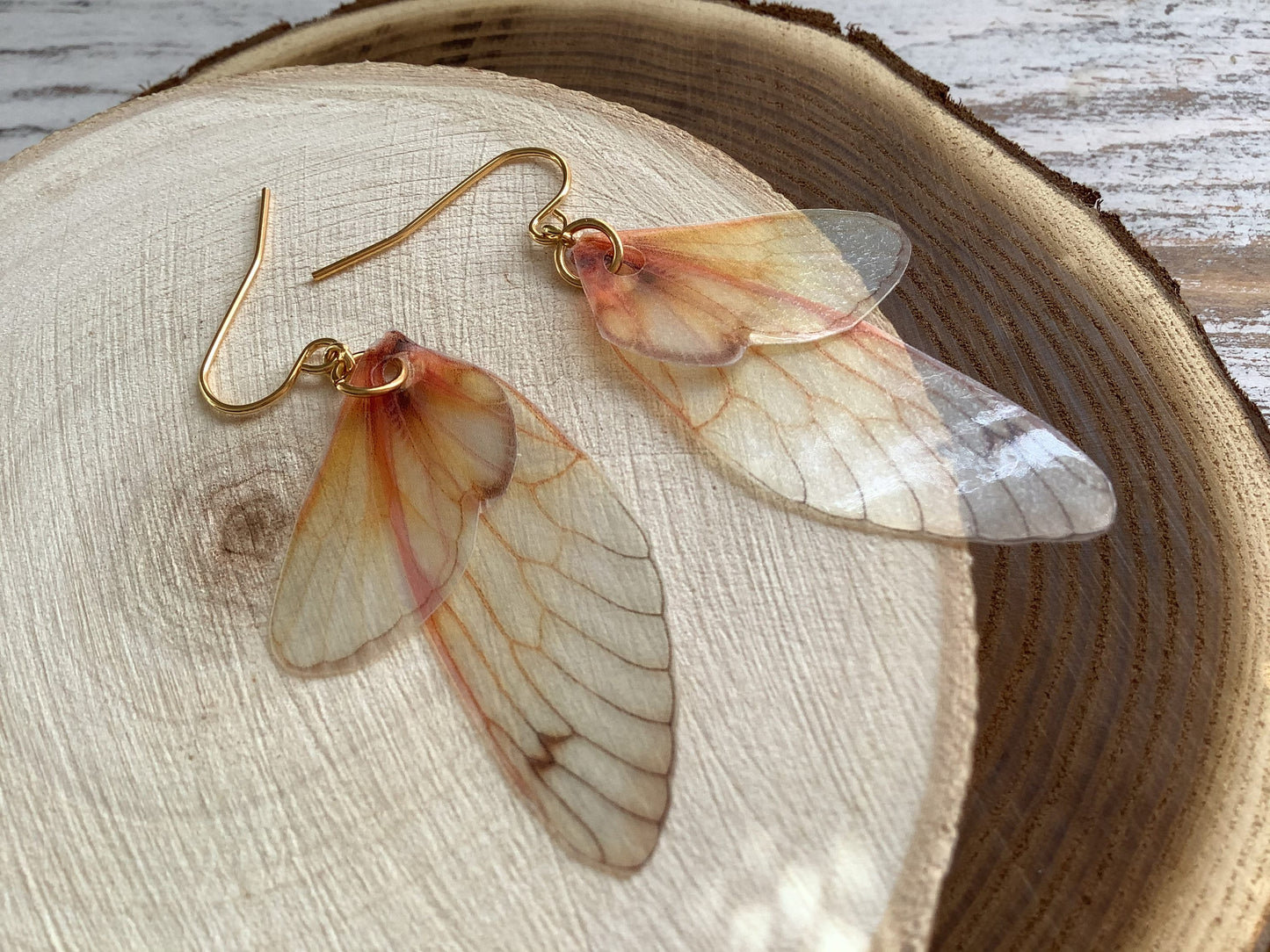 Realistic looking but not real wing earrings, for the serious fairy, Cicada wing earrings, grown up fairy, semi transparent fantasy earrings