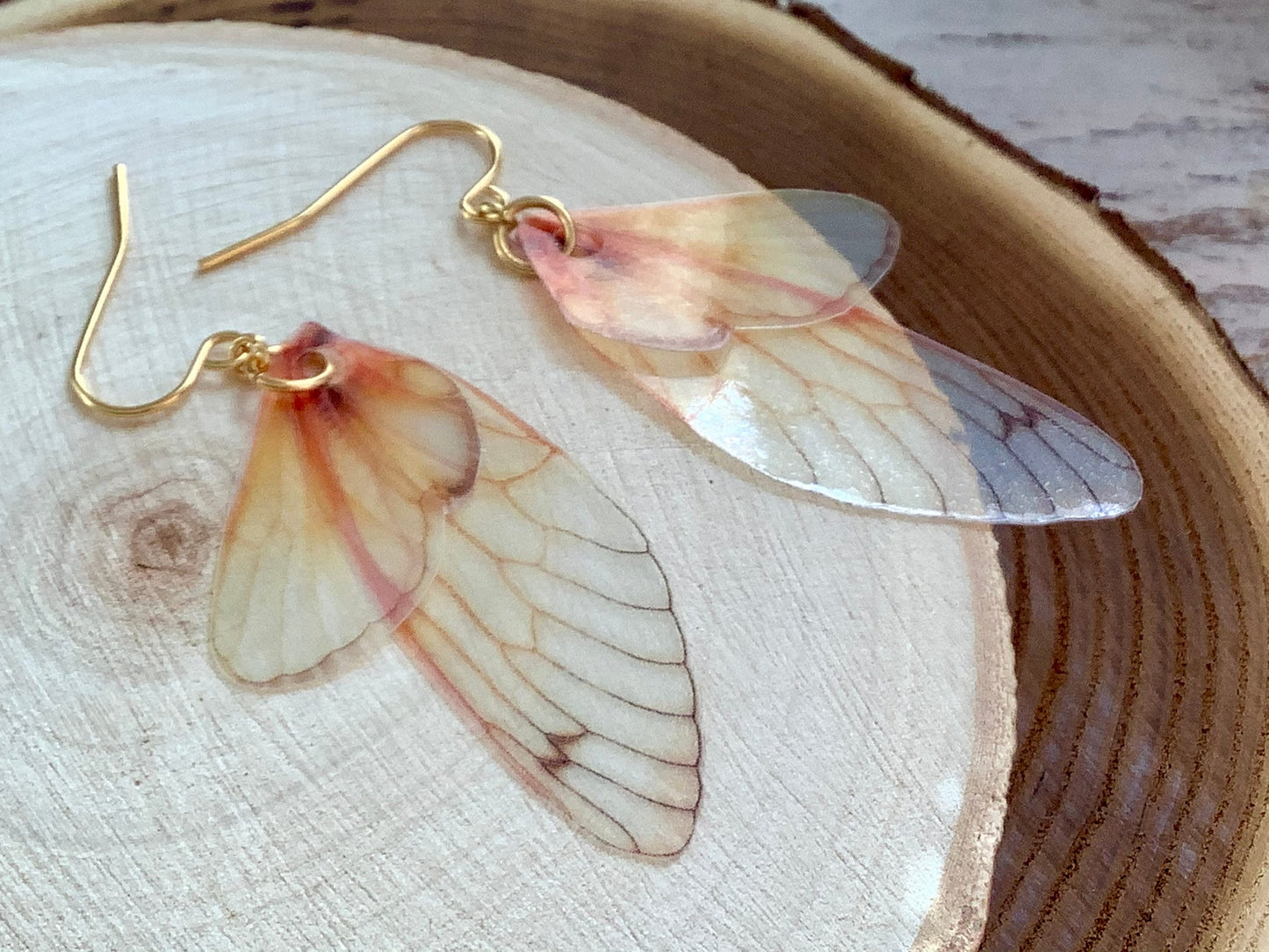 Realistic looking but not real wing earrings, for the serious fairy, Cicada wing earrings, grown up fairy, semi transparent fantasy earrings
