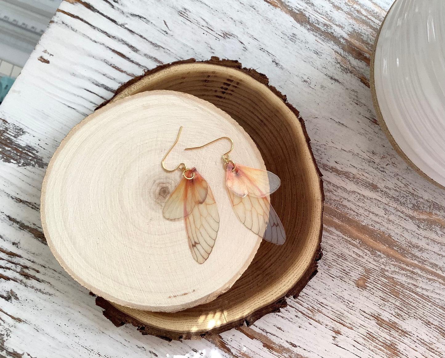Realistic looking but not real wing earrings, for the serious fairy, Cicada wing earrings, grown up fairy, semi transparent fantasy earrings