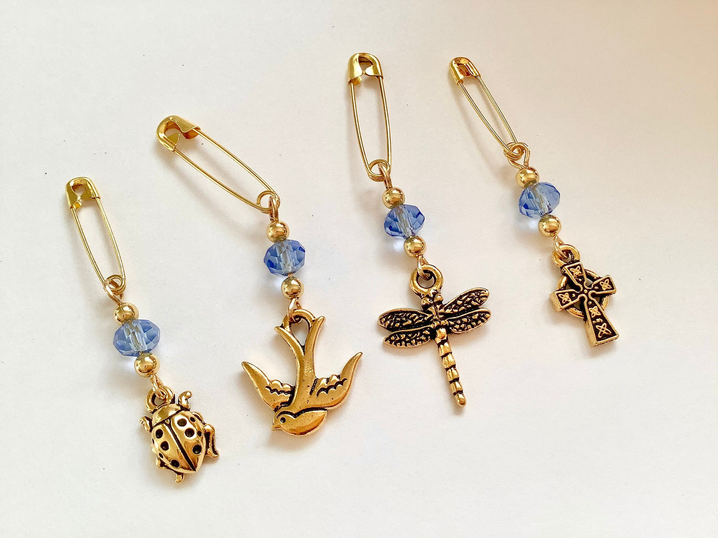 Something blue bouquet pins, blue crystal bridal lapel pins, bride charm, wedding dress charm, garter charm, ladybug, cross, dove, dragonfly