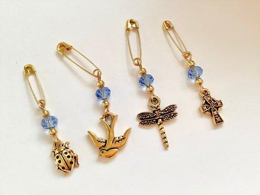 Something blue bouquet pins, blue crystal bridal lapel pins, bride charm, wedding dress charm, garter charm, ladybug, cross, dove, dragonfly