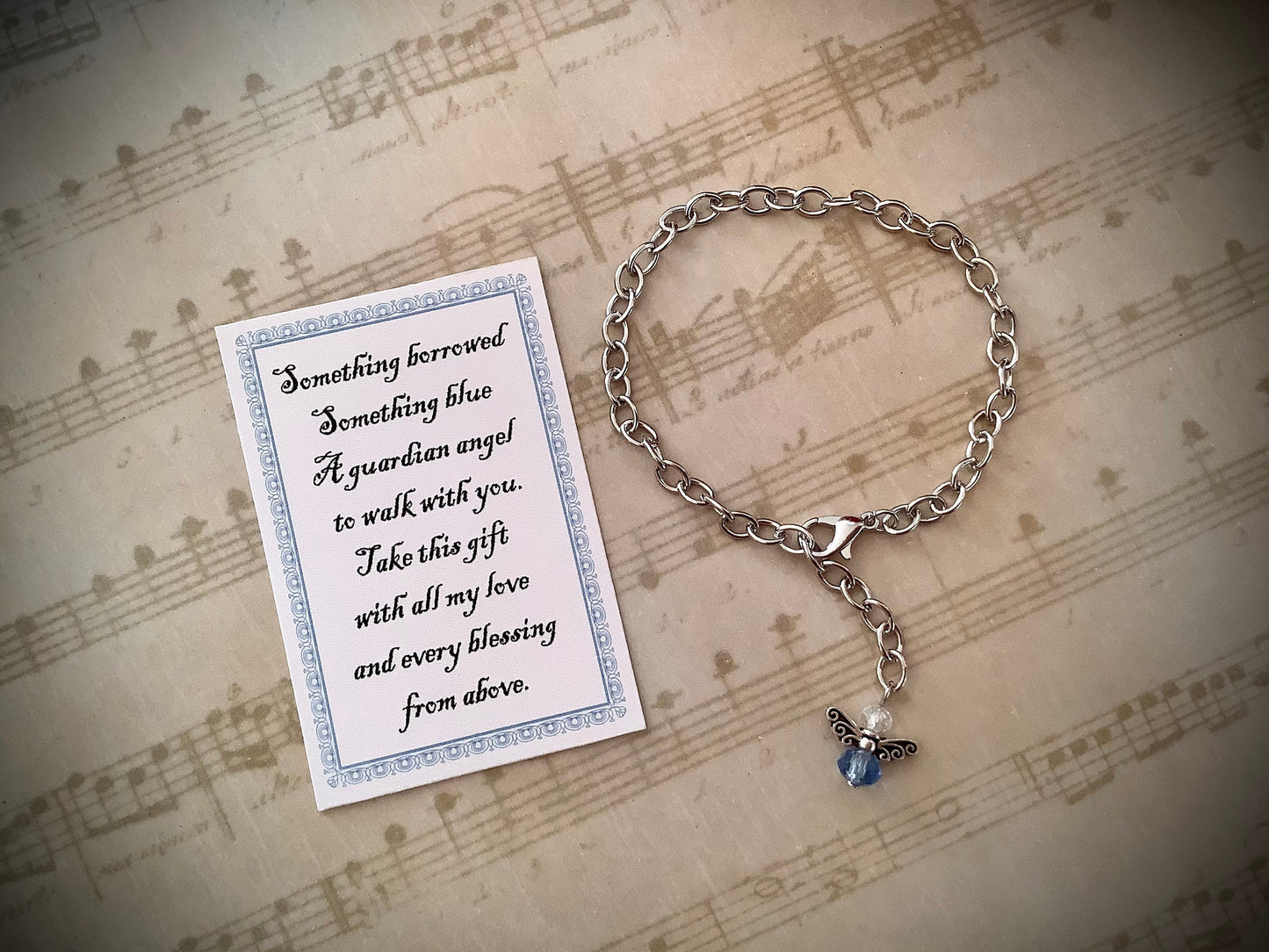 Something Blue Bracelet for the Bride, Blue Angel Wedding Jewelry, Adjustable Bracelet, Wedding Keepsake, Angel for the Bride, Blue Crystal