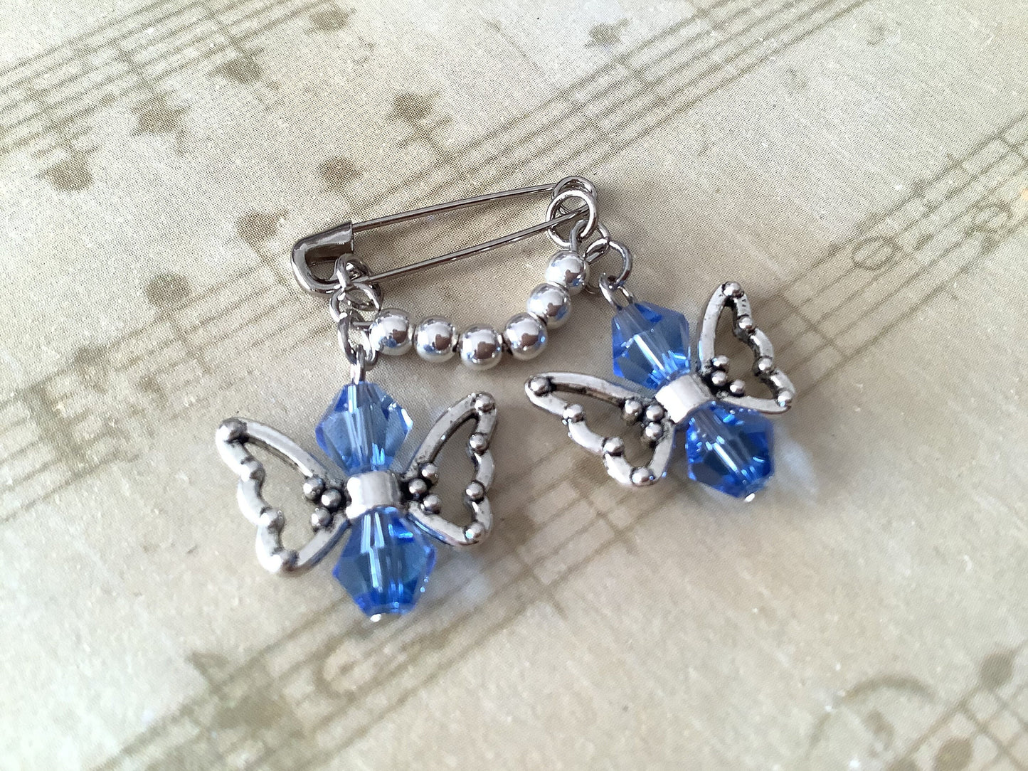 Mom and Dad Memory Pin Loss of two loved ones, Something Blue Glass Wedding Bouquet Charm, 2 Guardian Angels  Bridal Shower Gift, Bride Gift