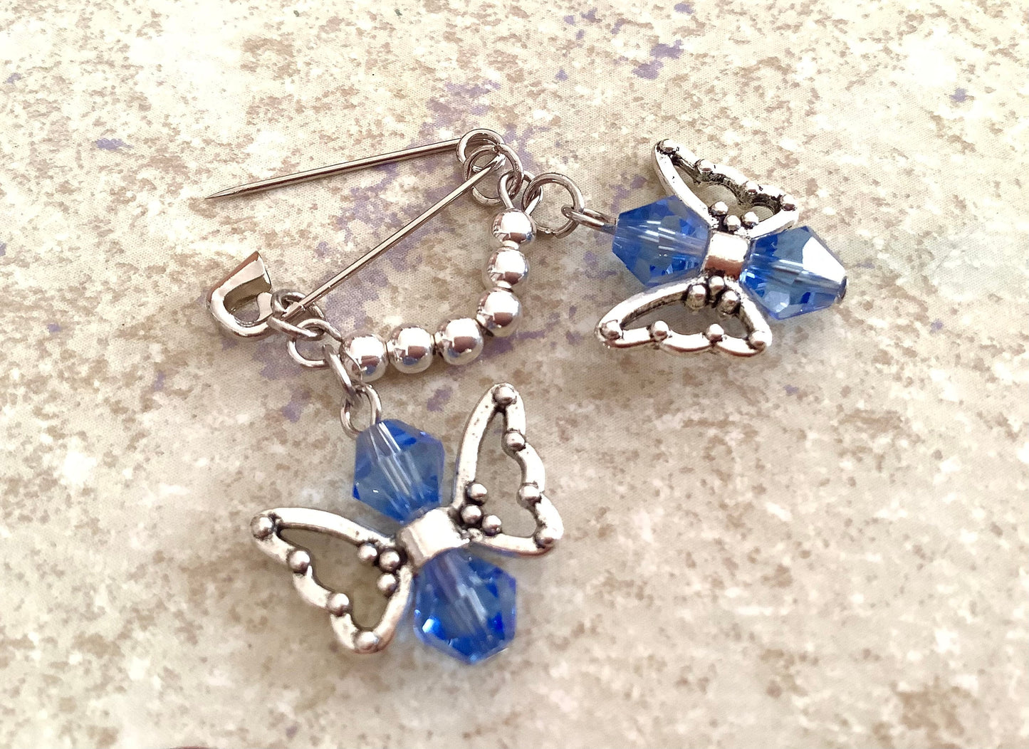 Mom and Dad Memory Pin Loss of two loved ones, Something Blue Glass Wedding Bouquet Charm, 2 Guardian Angels  Bridal Shower Gift, Bride Gift