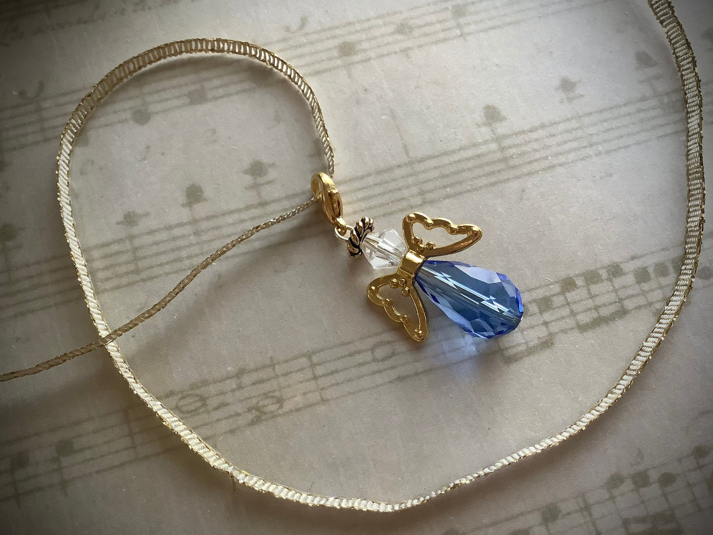 Something Borrowed Something Blue Glass Wedding Bouquet Angel w/Card Wedding Dress Angel, Guardian Angel Pin, Angel on Ribbon, Blue and Gold