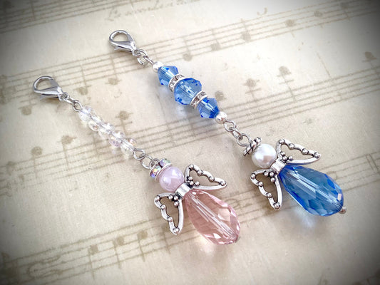 Angel Charm, Friend Gift, Memory Charm, Glass Crystals, Lobster Clasp Charm, Planners, Purses, Mom, Grandma, Sweet 16, Stocking Stuffers