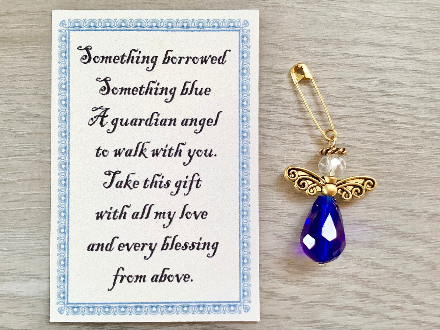 Something Blue Bouquet Charm -  Something Blue for Bride - Glass Wedding Bouquet Crystal Angel, Guardian Angel Bridal Shower, Cobalt Blue