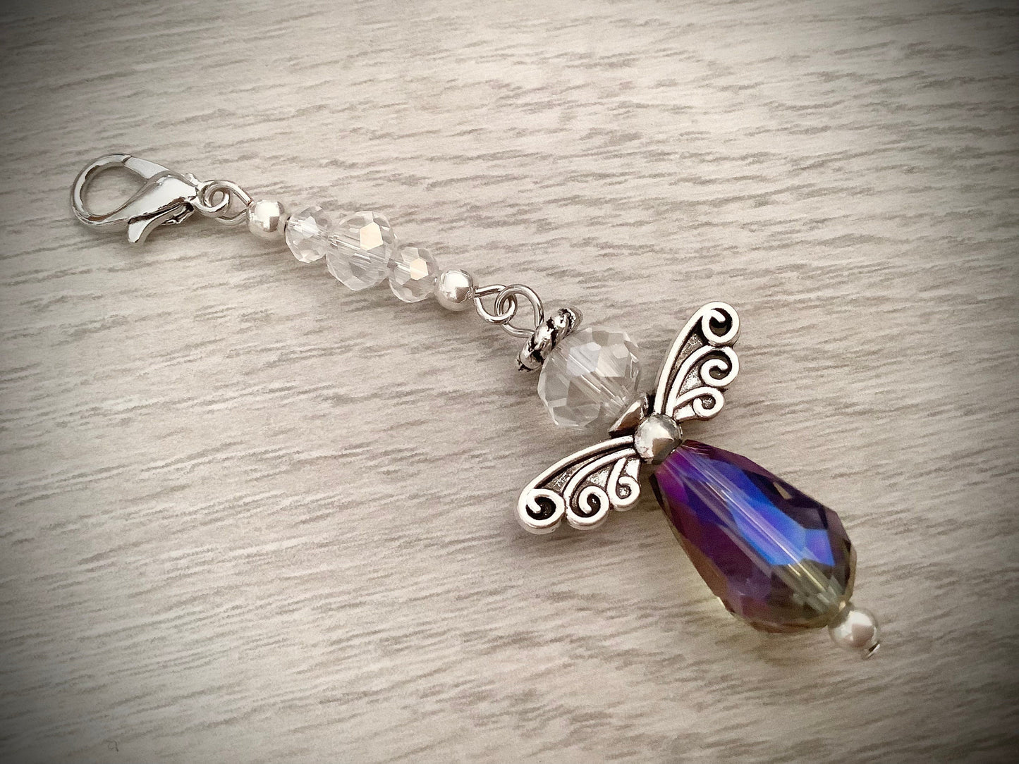 Rear View Mirror Angel, Guardian Angel Charm, Angel Car Accessory, Mystic Purple Violet Multicolored Crystal Car Angel, New Driver Gift