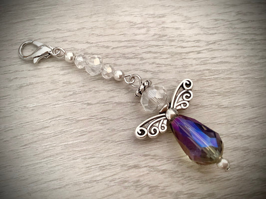 Rear View Mirror Angel, Guardian Angel Charm, Angel Car Accessory, Mystic Purple Violet Multicolored Crystal Car Angel, New Driver Gift