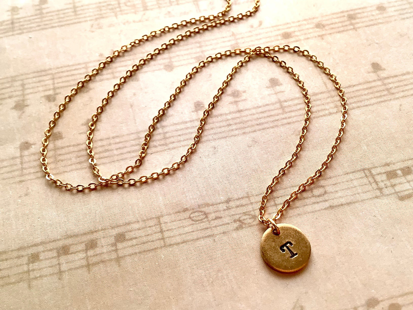 Personalized Initial Necklace, Initial Pendant Necklace, Gift for Mom, Gold Plated Brass, Hand Stamped Charm, Gold Disc for Women, Jewelry