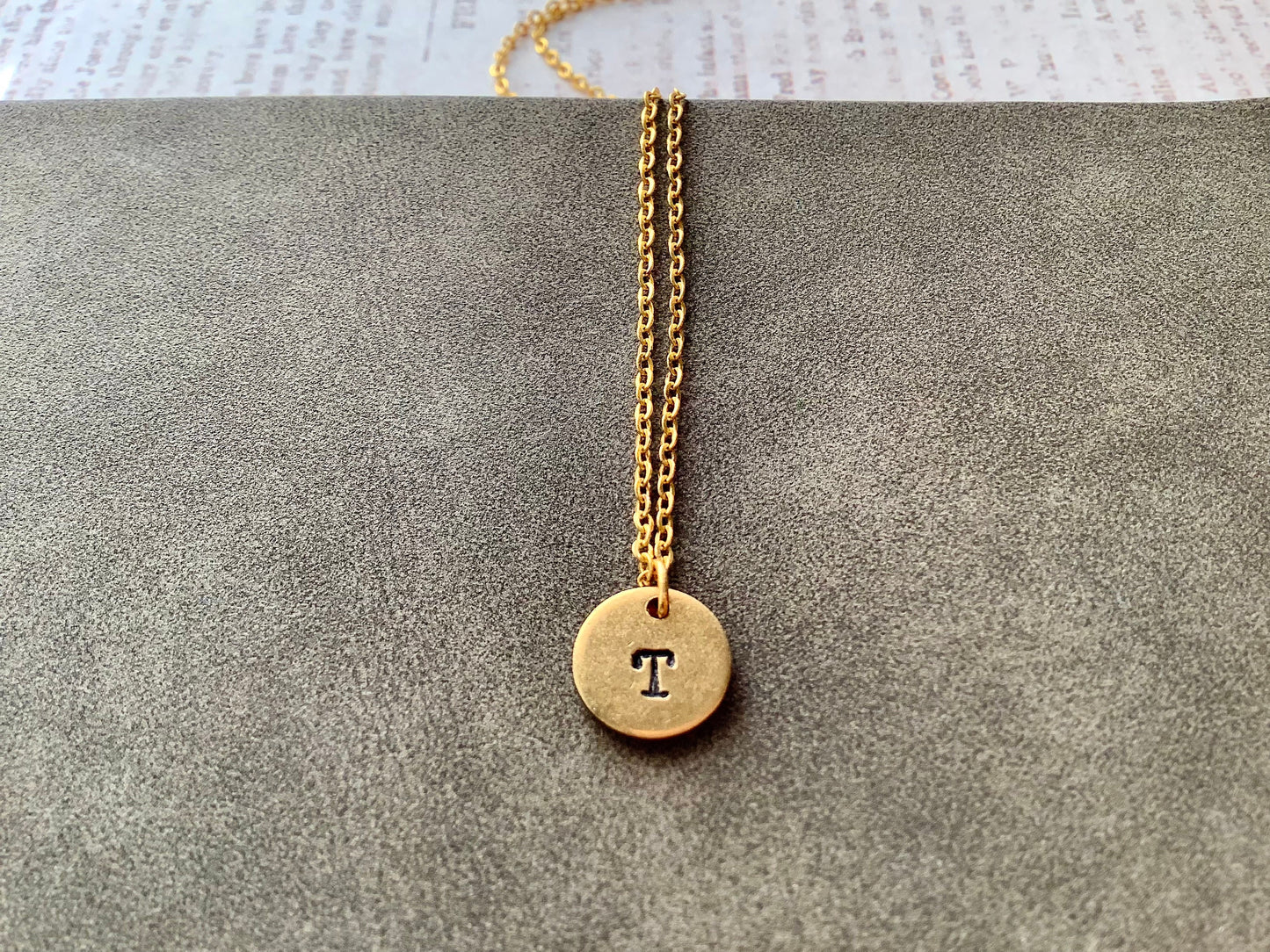 Personalized Initial Necklace, Initial Pendant Necklace, Gift for Mom, Gold Plated Brass, Hand Stamped Charm, Gold Disc for Women, Jewelry