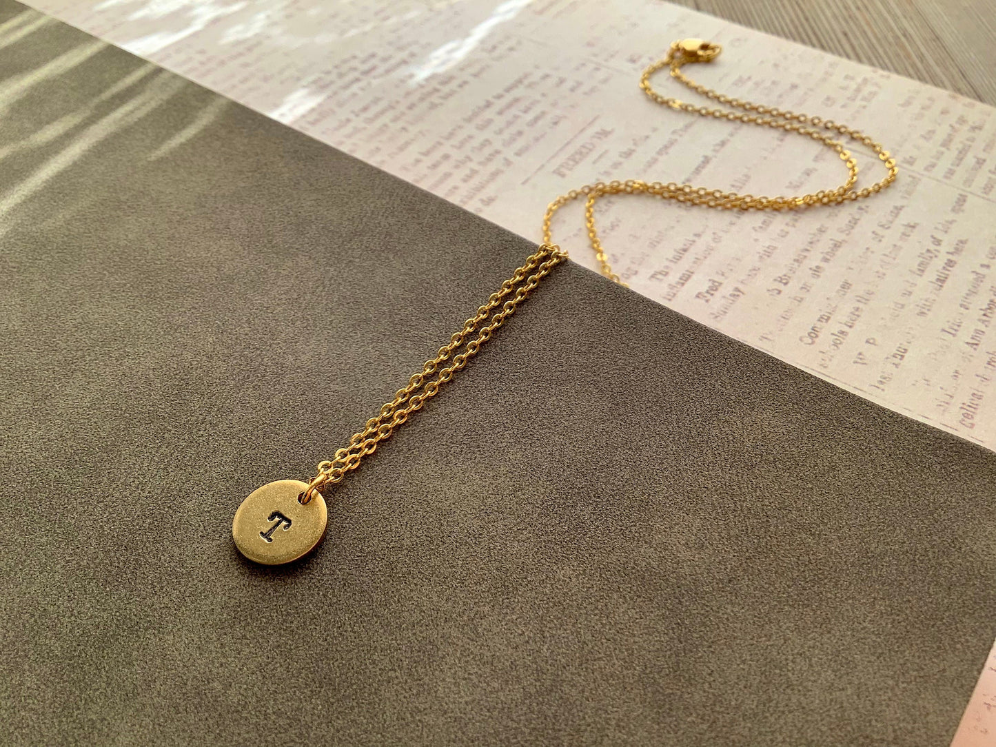 Personalized Initial Necklace, Initial Pendant Necklace, Gift for Mom, Gold Plated Brass, Hand Stamped Charm, Gold Disc for Women, Jewelry