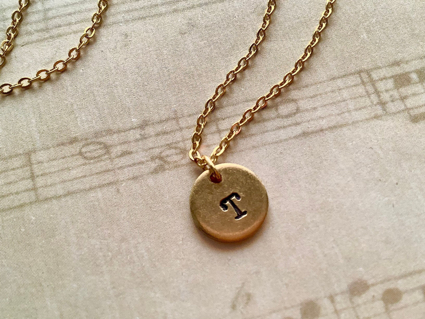 Personalized Initial Necklace, Initial Pendant Necklace, Gift for Mom, Gold Plated Brass, Hand Stamped Charm, Gold Disc for Women, Jewelry