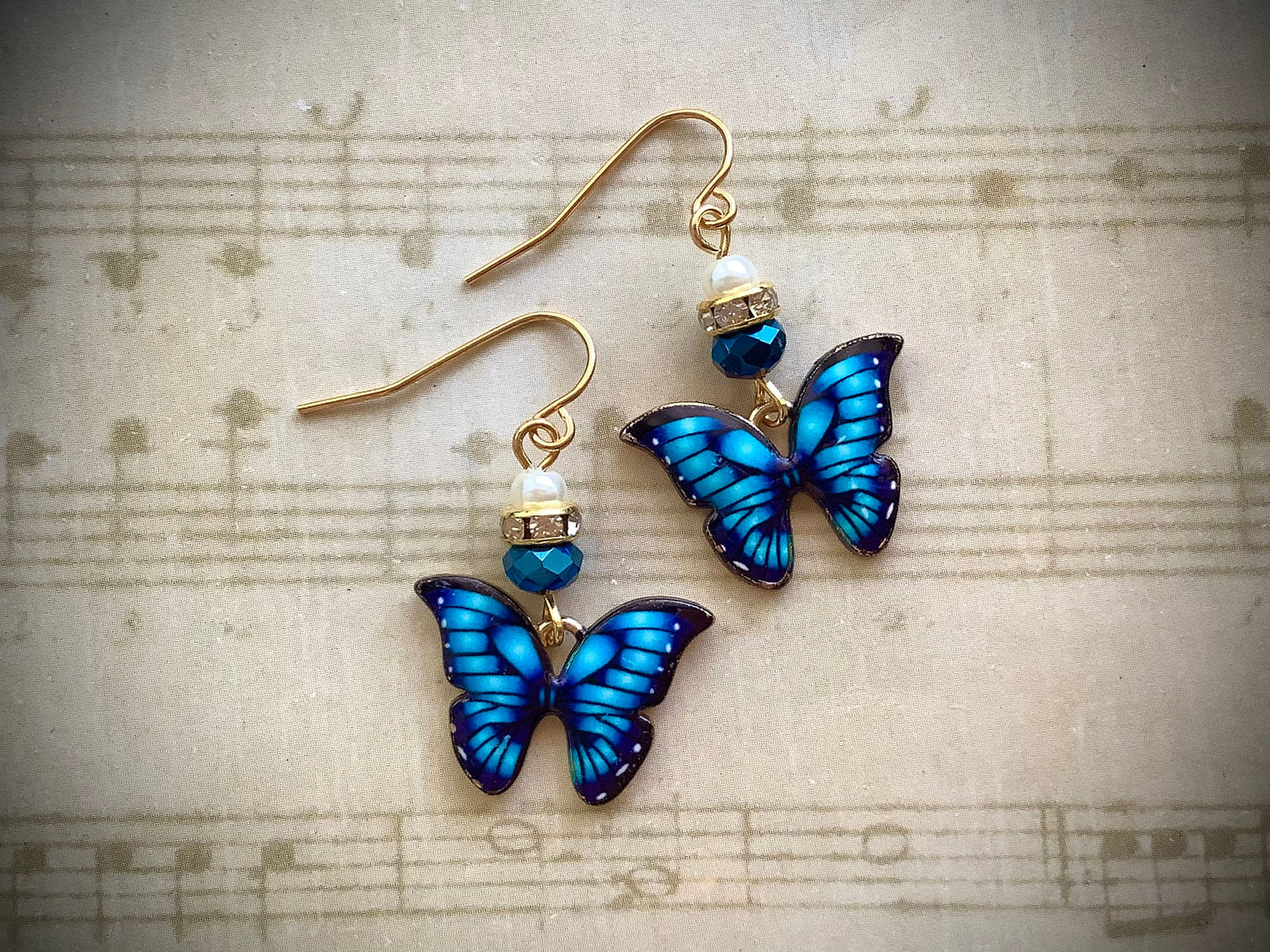 Something Blue Earrings, Something Blue Earrings, Blue Earrings, Butterfly Dangle Earrings, Gold and Blue Earrings, Symbol of Hope Earring