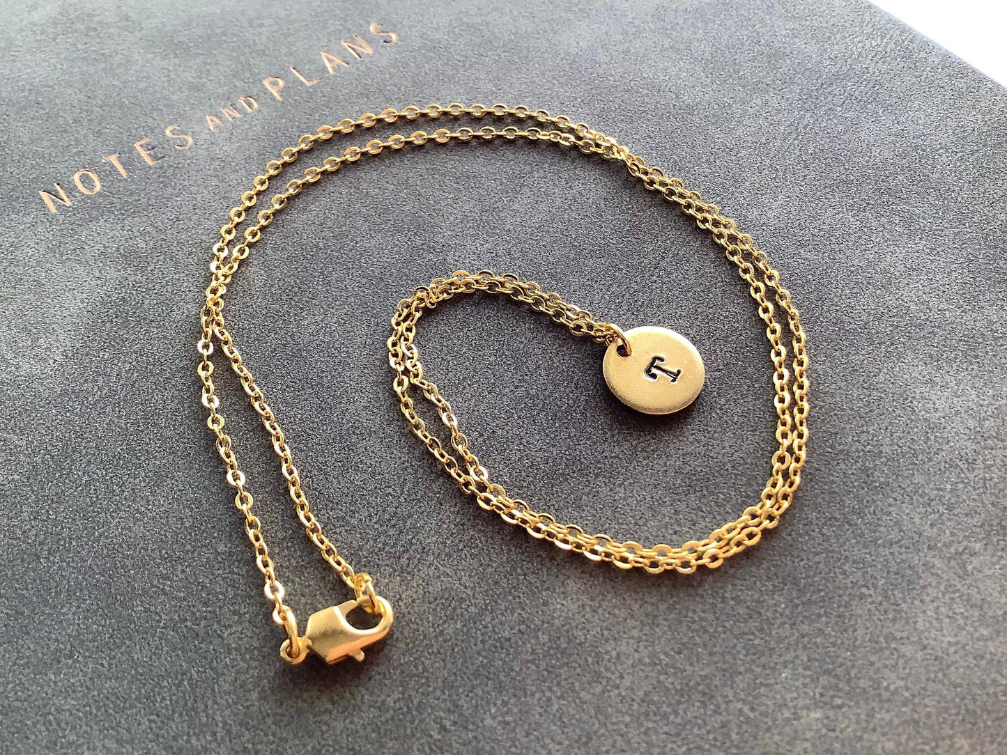 Personalized Initial Necklace, Initial Pendant Necklace, Gift for Mom, Gold Plated Brass, Hand Stamped Charm, Gold Disc for Women, Jewelry