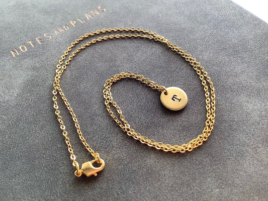 Personalized Initial Necklace, Initial Pendant Necklace, Gift for Mom, Gold Plated Brass, Hand Stamped Charm, Gold Disc for Women, Jewelry