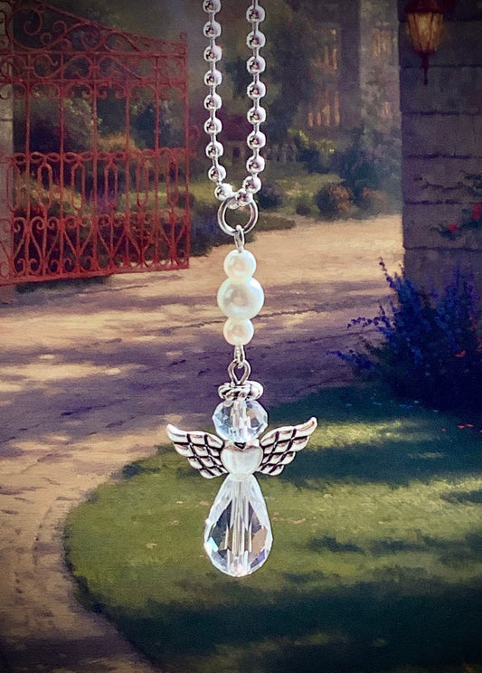 Angel for car, Rearview Mirror Charm, Angel to watch over you, Drive safe, Suncatcher Remembrance of a Loved One, New Driver, Clear Crystal