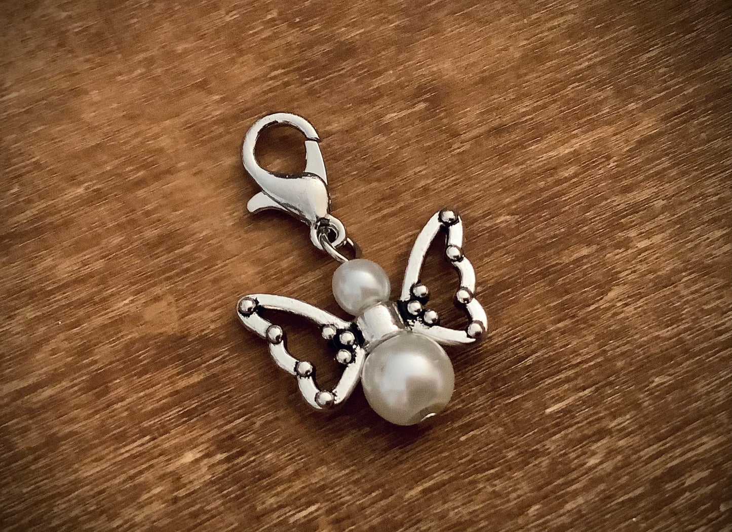 Butterfly zipper pull charms, made with glass pearls, Angel charms