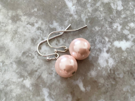 Pink pearl earrings, Powder Pink, Pale Pink or Cream, Bridal Shower, Engagement, Custom Sets, Bridesmaid Earrings, Single Pearl Earring Sets