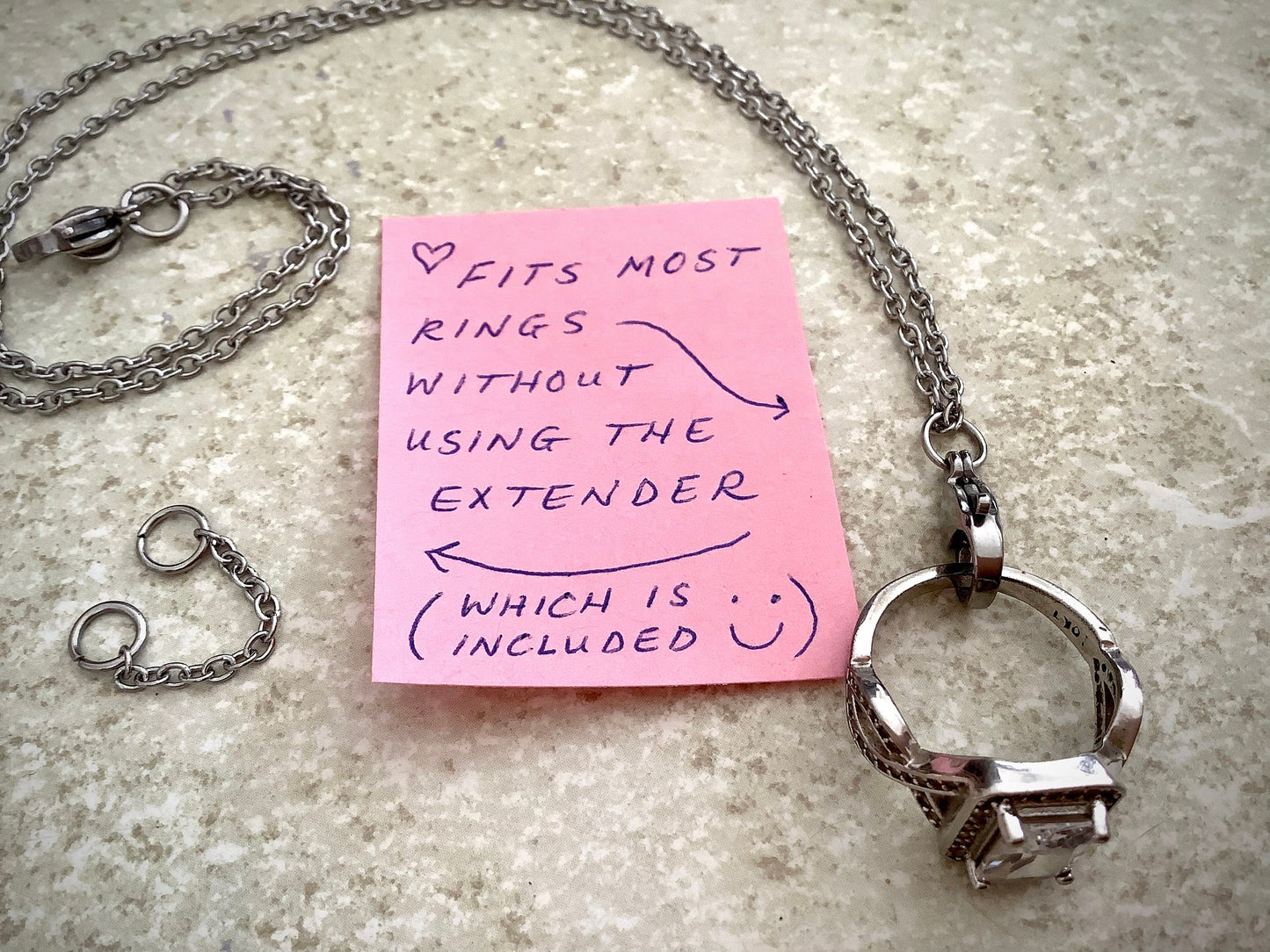 Ring holder necklace, stainless steel necklace for ring, ring pendant, ring saver necklace, wedding ring necklace, ring bearer necklace