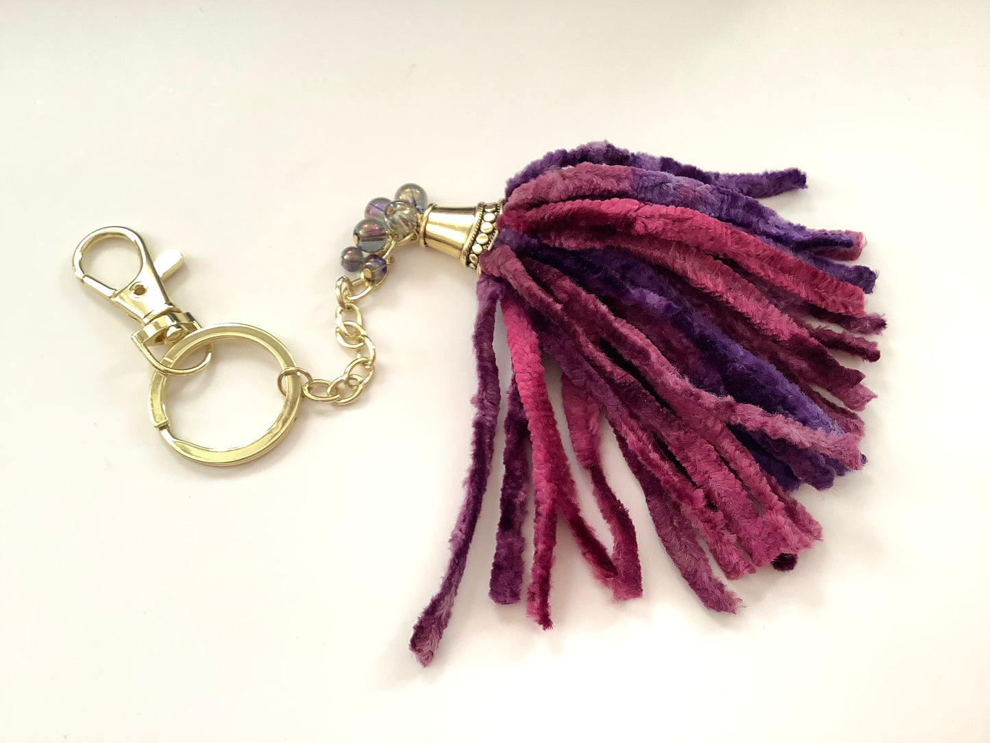 Crushed Velvet Tassel Purse Charm, Keychain, Key ring, Purse Accessories, Zipper Charm, Keychain with Hook, Clip on Keychain, tassel key fob