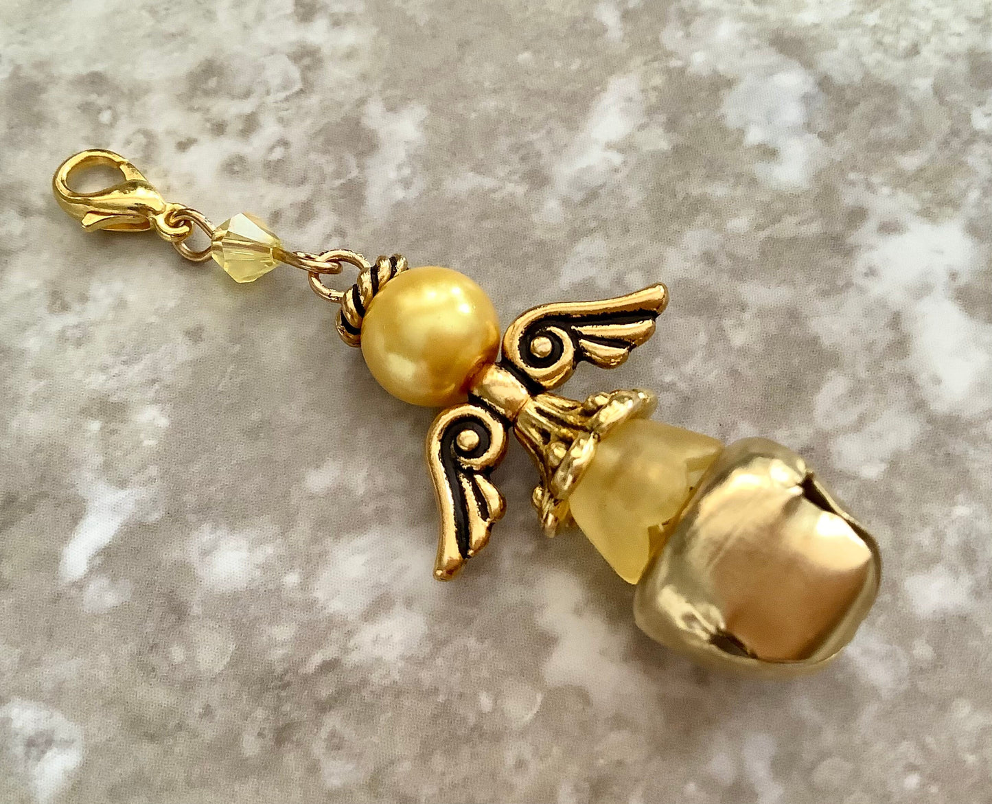 Reserved Yellow Angel Charm w/ real ringing bell Gold Angel Gift, Small Gift for Her Faith Charms, Holidays, Birthday, Mother’s Day for Her