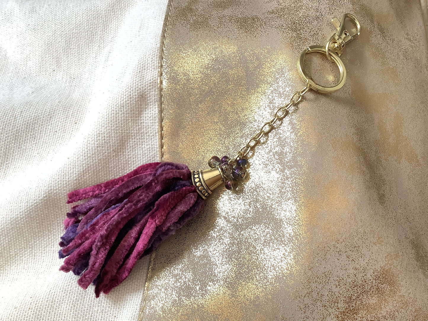 Crushed Velvet Tassel Purse Charm, Keychain, Key ring, Purse Accessories, Zipper Charm, Keychain with Hook, Clip on Keychain, tassel key fob