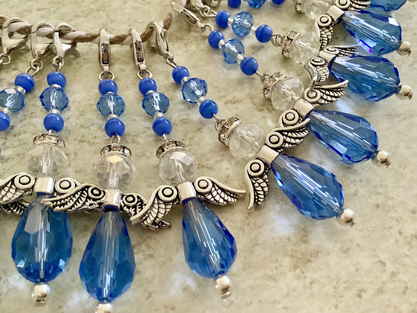 An Angel for the Bride, Something Blue, Wedding Bouquet Charm w/Card Wedding Dress Angel, Guardian Angel, Glass Pearls, Angel for bride pin