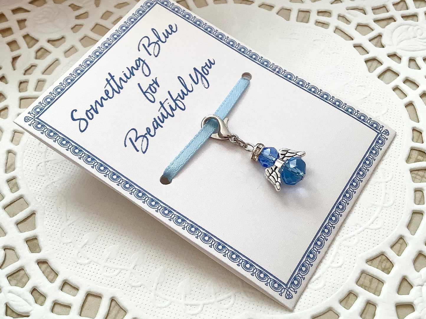SALE Blue Crystal Angel Bride Gift, Cute Something Blue Wedding Bouquet Angel w/Card Wedding Dress Angel, Guardian Angel Bridal Shower Bride