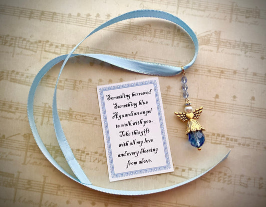 Something Blue for the Bride, Something Blue Flower Bouquet Angel, Wedding Gift Angel, Guardian Angel Bridal Shower, Angel on Ribbon