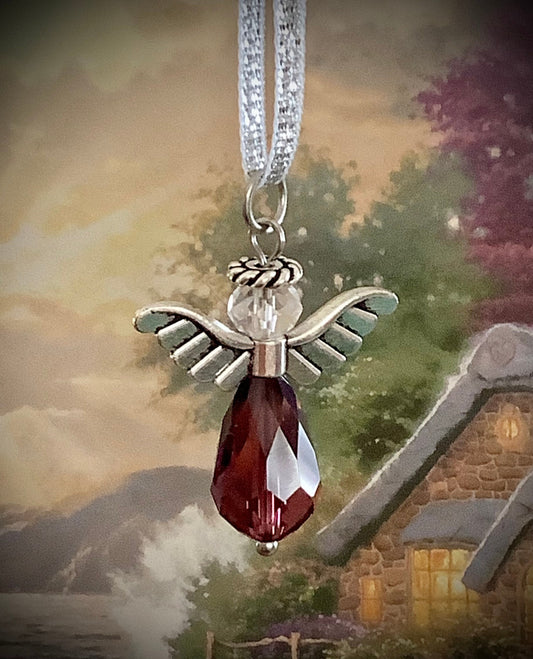 Purple Angel charm on ribbon | Car charm | Bouquet charm | Plum Crystal