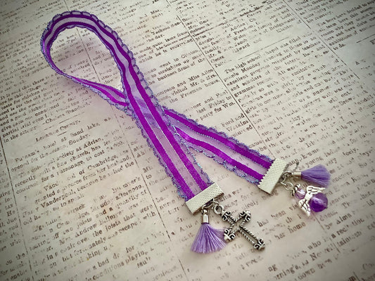 Purple ribbon bookmark | Bible bookmark | Reader gift