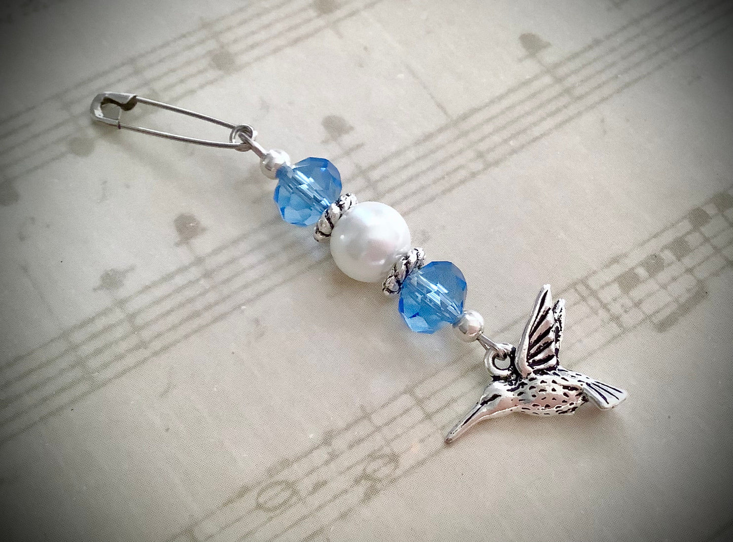 Something Blue Hummingbird Bouquet Charm Pin, Blue Pin, Charm, Something Blue Charm for Bride, Wedding Dress Charm, Garter Charm Bride Gift
