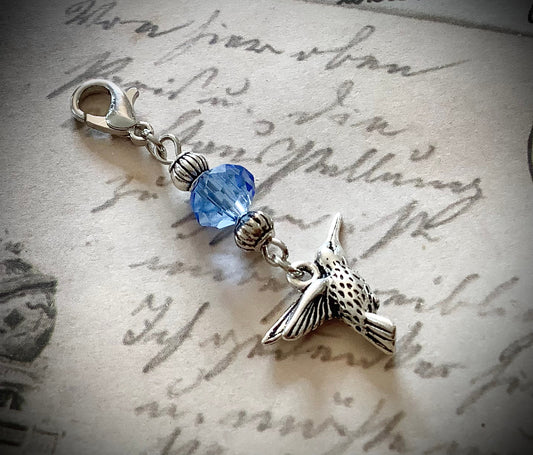 Blue Hummingbird Charm, Bride Gift Crystal Wedding Bouquet Charm, Something Blue Charm for Bride, Wedding Day Charm, Garter Charm, Bridal